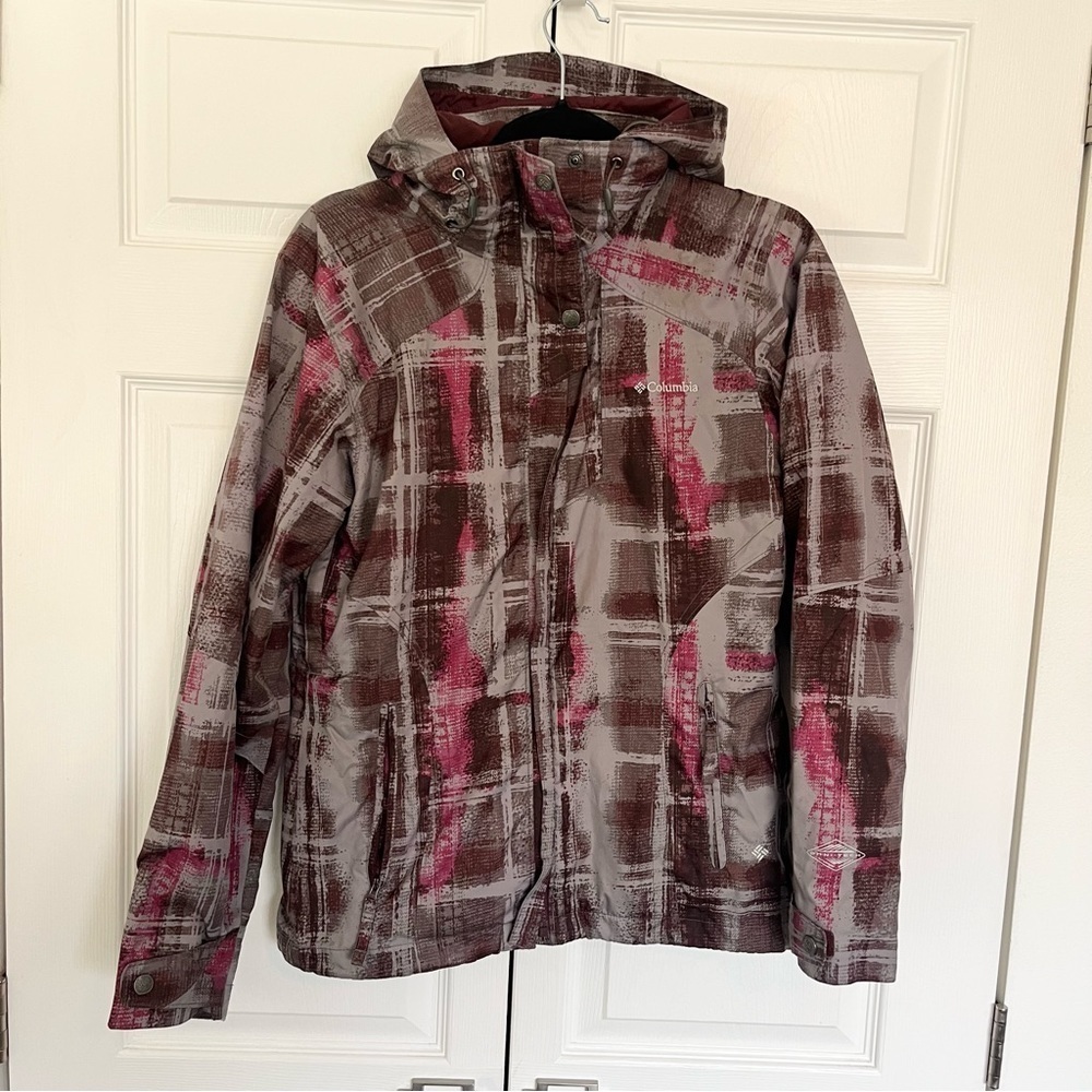 Women’s Columbia Interchange Maroon and Grey Plaid Jacket Size XS